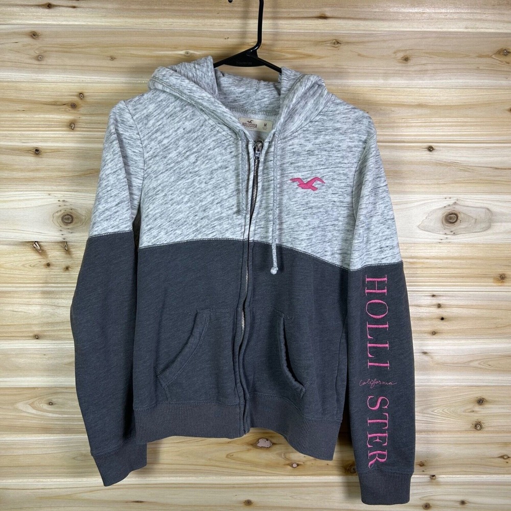 Hollister Women's Gray and Pink Hoodie